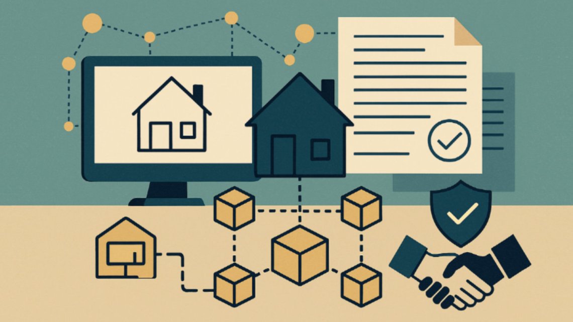 Illustration representing blockchain smart contract interactions