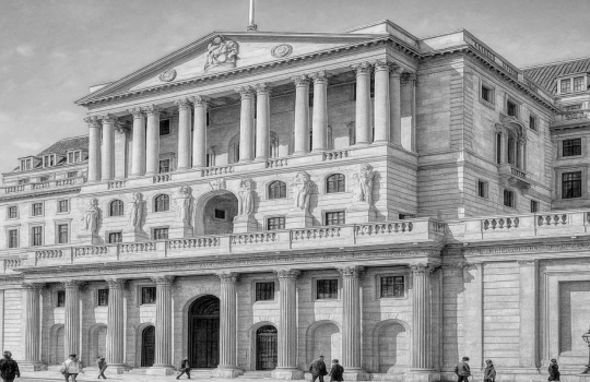 Pencil drawing styled image of the Bank of England