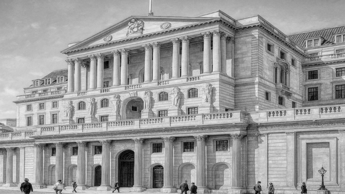 Pencil drawing styled image of the Bank of England