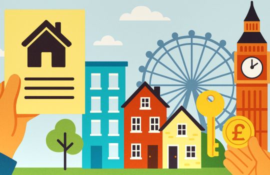 Illustration featuring  London properties and landmarks