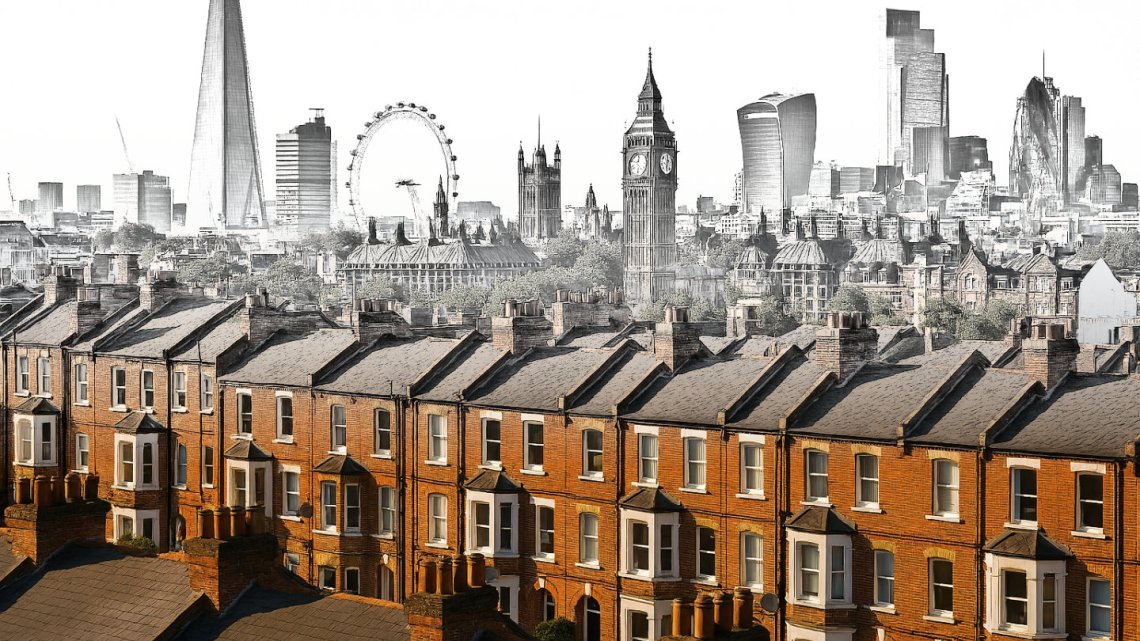 Ai Image of a rooftop view of the London skyline