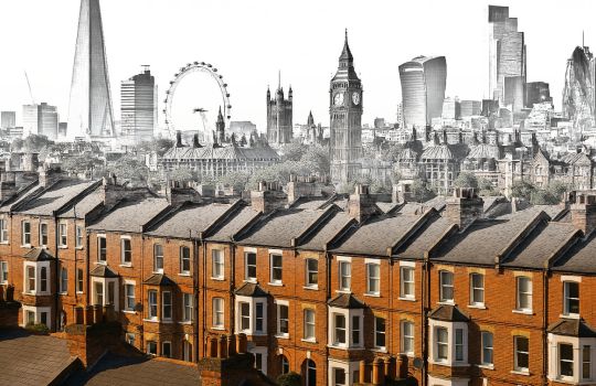 Ai Image of a rooftop view of the London skyline