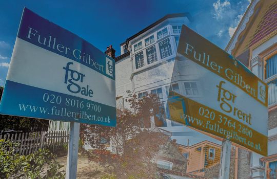Image depicting 'For Sale' and 'For Let' property boards outside a house